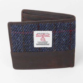 Blaues Harris Tweed Portemonnaie aus Leder
