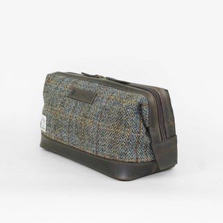 Brown Harris Tweed Kulturbeutel aus Leder und Harris Tweed