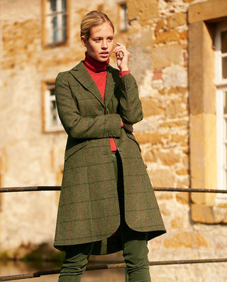 Harris Tweed® Mantel olivgrün mit Strukturkaro
