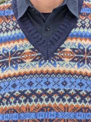 Ärmellose Strickweste Fair Isle Harley of Scotland blau
