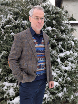 Ärmellose Strickweste Fair Isle Harley of Scotland blau