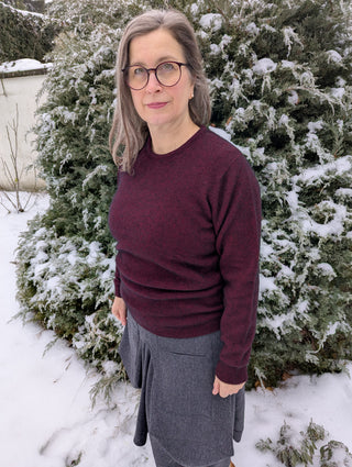 Pullover Damen Merino Possum Rundhals port weinrot