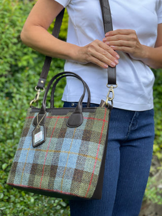 Harris Tweed® Echtleder große Tote Highland Check dunkelbraun