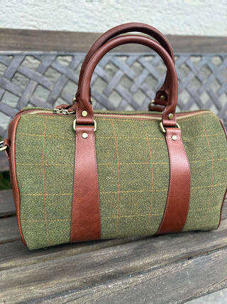 Reisetasche Weekender Holdall Tweed & Leder handlich Duffle Bag