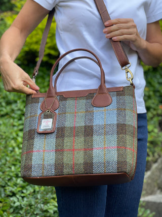 Harris Tweed® Echtleder große Tote Highland Check hellbraun