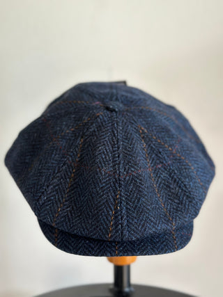 Driving Cap Irische Tweed Kappe dunkelblau Fischgrät