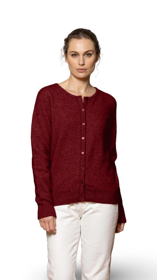 Noble Wilde Strickweste (Knöpfe) aus Merino Possum Sangria rot