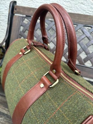 Reisetasche Weekender Holdall Tweed & Leder handlich Duffle Bag