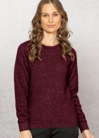 Pullover Damen Merino Possum Rundhals port weinrot
