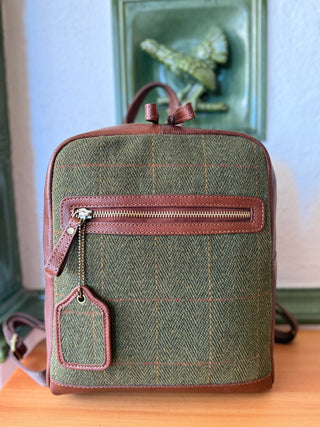 Klassischer Tweed Rucksack mit Echtleder