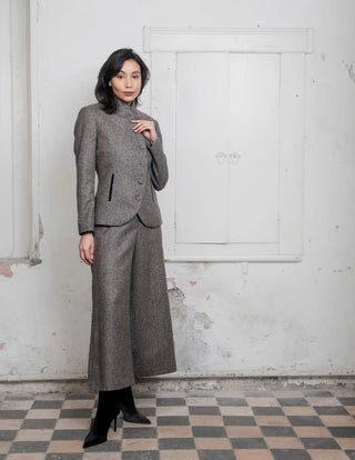 Nicole Tweed Blazer Light Tan Herringbone