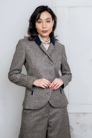 Nicole Tweed Blazer Light Tan Herringbone