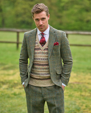 Harris Tweed® Sakko oliv blue overcheck