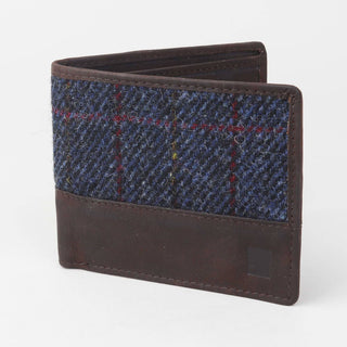 Blaues Harris Tweed Portemonnaie aus Leder